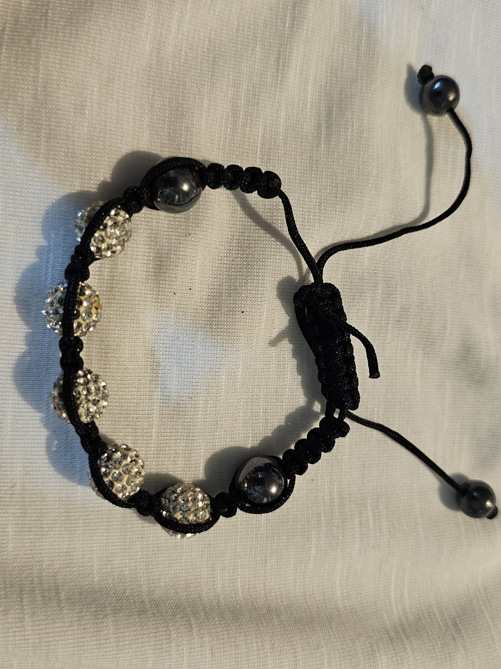 Black Cord Bracelet with Sparkling Crystal Pave Beads